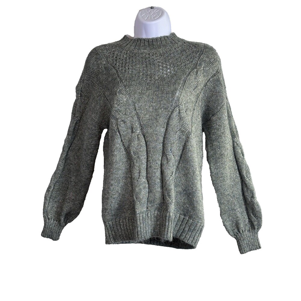 Lauren Conrad Womens Cable Knit Wool Blend Sweater Braided Green Metallic Bohemi